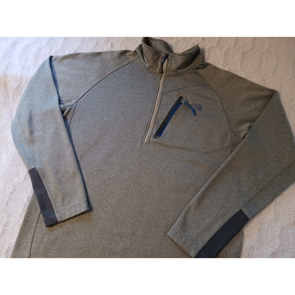 The North Face Sweater Men's Large Gray/Blue Fleece Half Zip Pullover Outdoor